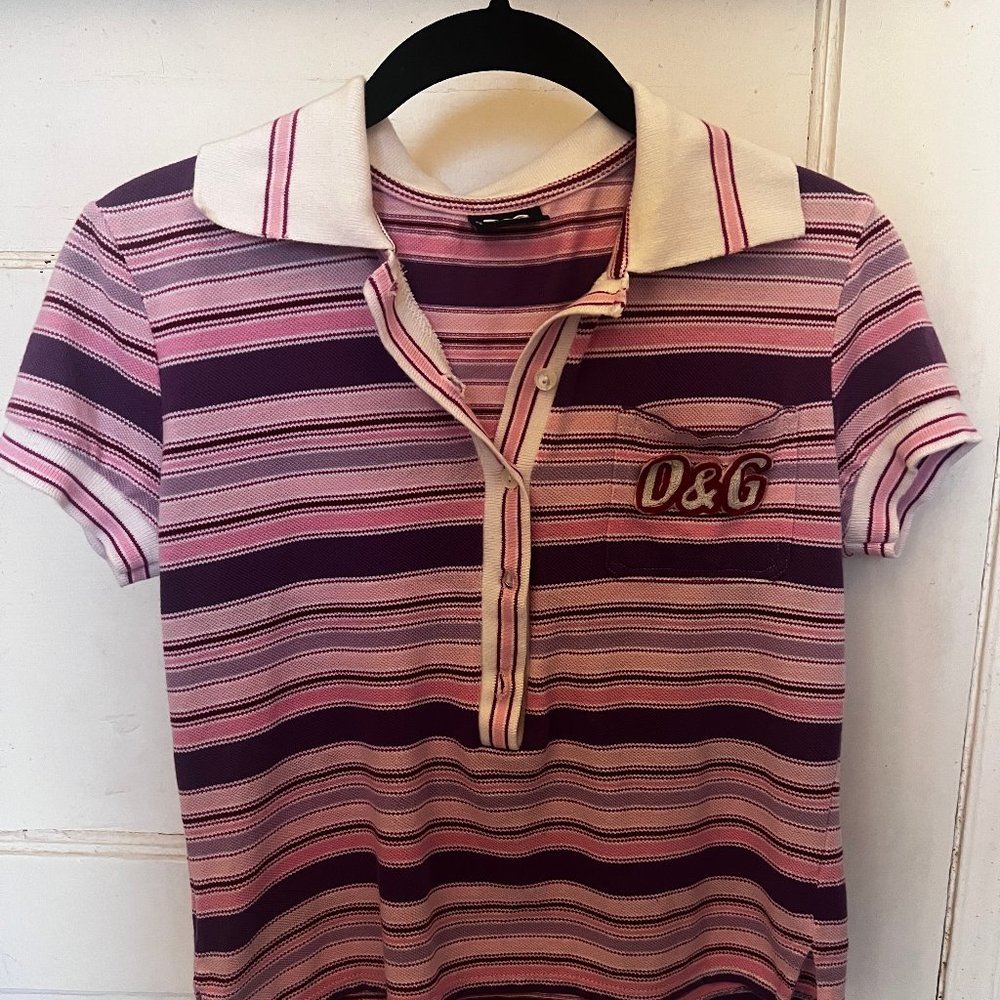 Vintage D&G Y2K Pink Stripe Polo Shirt